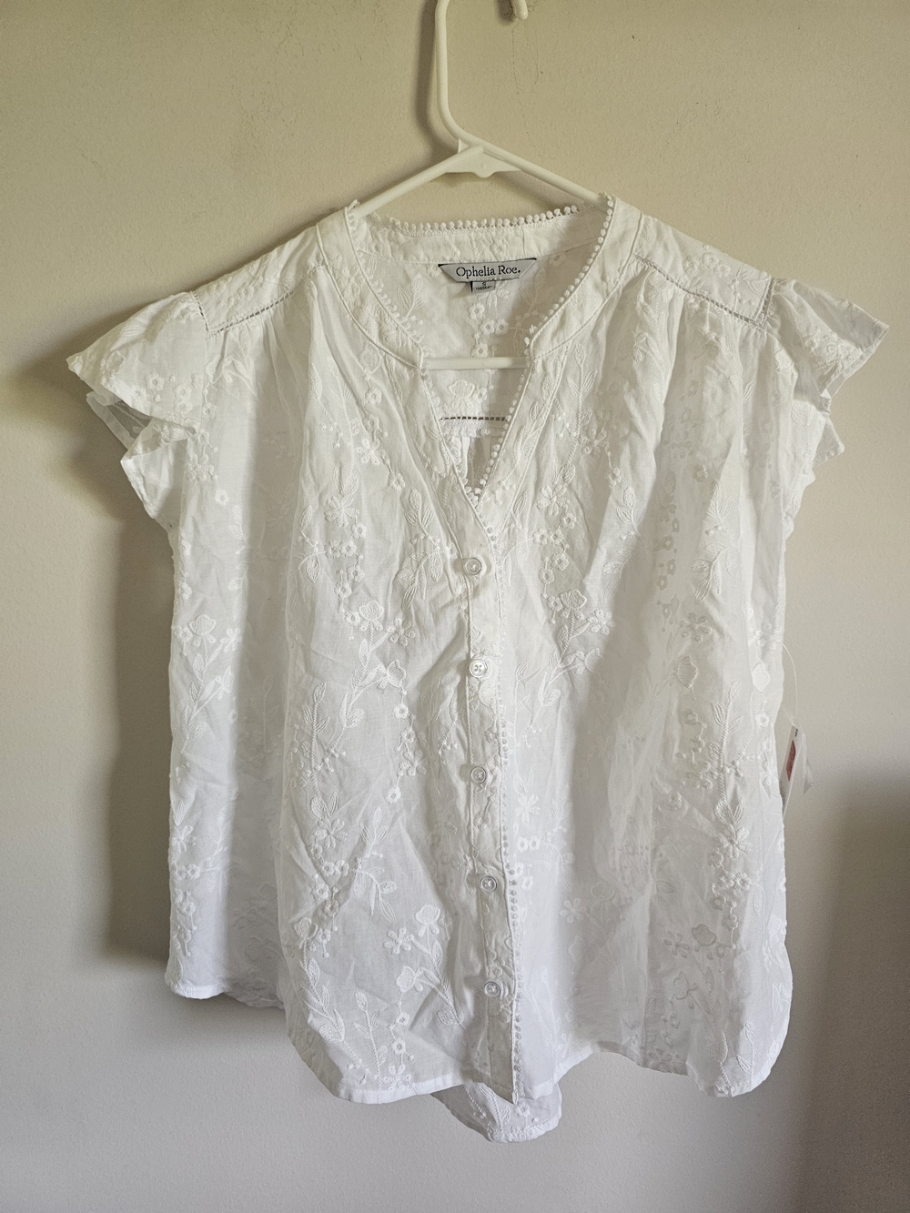 Ophelia Roe White Embroidered Button-Down Blouse